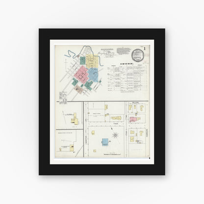Old map wall art mockup — black gallery frame with white mat — Sanborn Fire Insurance Map from Brownwood, Brown County, Texas (1893) - Complete Map Set