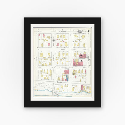 Old map wall art mockup — black gallery frame with white mat — Sanborn Fire Insurance Map from Morris, Grundy County, Illinois (1916), Sheet #0007
