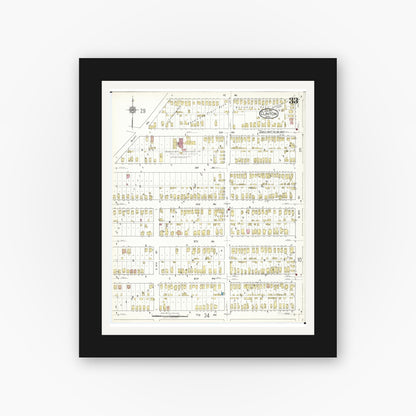 Old map wall art mockup — black gallery frame with white mat — Sanborn Fire Insurance Map from Clinton, Clinton County, Iowa (1917), Sheet #0033
