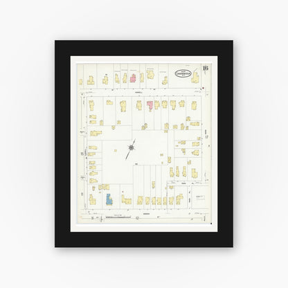 Old map wall art mockup — black gallery frame with white mat — Sanborn Fire Insurance Map from Canandaigua, Ontario County, New York (1911), Sheet #0016