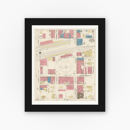 Old map wall art mockup — black gallery frame with white mat — Sanborn Fire Insurance Map from Lakeland, Polk County, Florida (1922), Sheet #0007