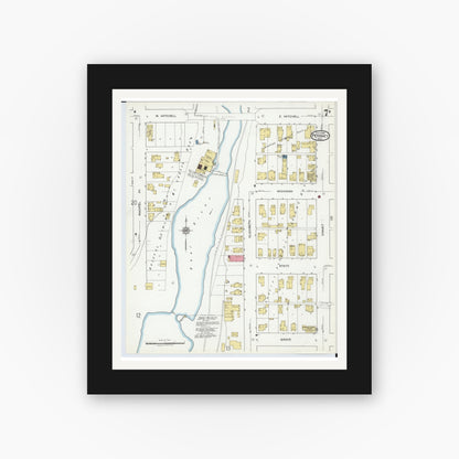 Old map wall art mockup — black gallery frame with white mat — Sanborn Fire Insurance Map from Petoskey, Emmet County, Michigan (1919), Sheet #0007