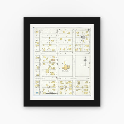 Old map wall art mockup — black gallery frame with white mat — Sanborn Fire Insurance Map from Evart, Osceola County, Michigan (1920), Sheet #0003