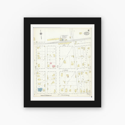 Old map wall art mockup — black gallery frame with white mat — Sanborn Fire Insurance Map from Arcola, Douglas County, Illinois (1914), Sheet #0006