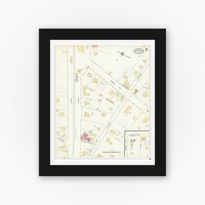Old map wall art mockup — black gallery frame with white mat — Sanborn Fire Insurance Map from Littleton, Halifax And Warren County, North Carolina (1912), Sheet #0003