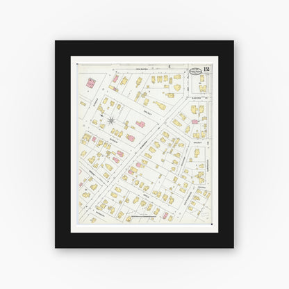 Old map wall art mockup — black gallery frame with white mat — Sanborn Fire Insurance Map from Freeport, Stephenson County, Illinois (1904), Sheet #0012