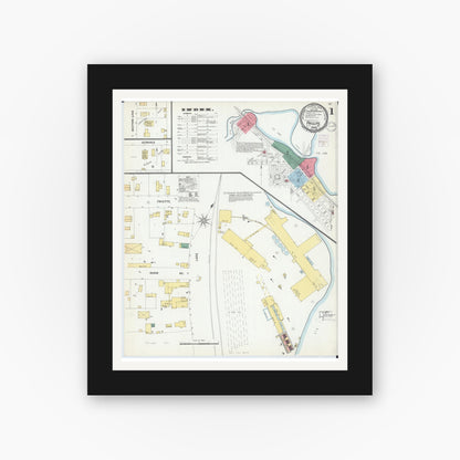 Old map wall art mockup — black gallery frame with white mat — Sanborn Fire Insurance Map from Phillips, Price County, Wisconsin (1901), Sheet #0001