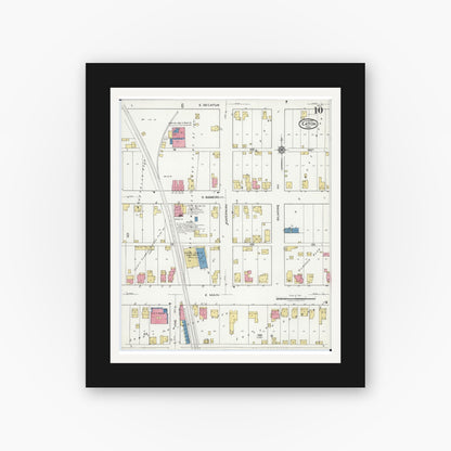 Old map wall art mockup — black gallery frame with white mat — Sanborn Fire Insurance Map from Eaton, Preble County, Ohio (1921), Sheet #0010