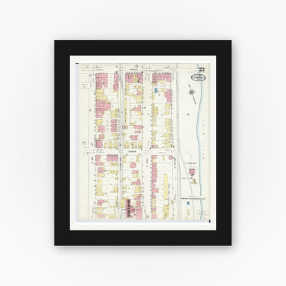 Old map wall art mockup — black gallery frame with white mat — Sanborn Fire Insurance Map from Steubenville, Jefferson County, Ohio (1913), Sheet #0023