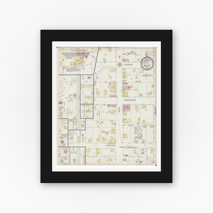 Old map wall art mockup — black gallery frame with white mat — Sanborn Fire Insurance Map from Avon, Fulton County, Illinois (1893), Sheet #0001