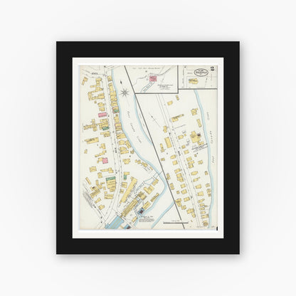 Old map wall art mockup — black gallery frame with white mat — Sanborn Fire Insurance Map from Dolgeville, Hirkimer County, New York (1898), Sheet #0002