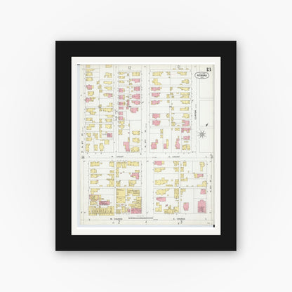 Old map wall art mockup — black gallery frame with white mat — Sanborn Fire Insurance Map from Newark, Licking County, Ohio (1899), Sheet #0013