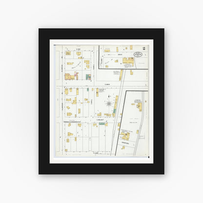 Old map wall art mockup — black gallery frame with white mat — Sanborn Fire Insurance Map from Stanton, Montcalm County, Michigan (1900), Sheet #0002