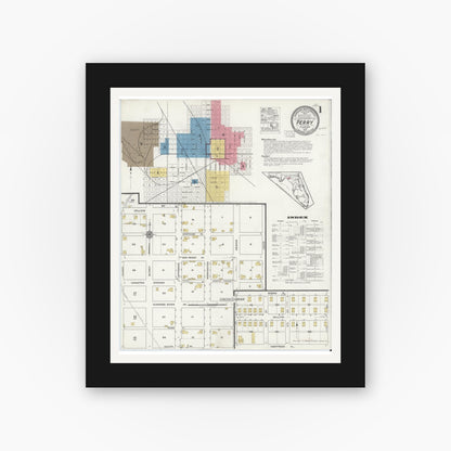 Old map wall art mockup — black gallery frame with white mat — Sanborn Fire Insurance Map from Perry, Taylor County, Florida (1917) - Complete Map Set