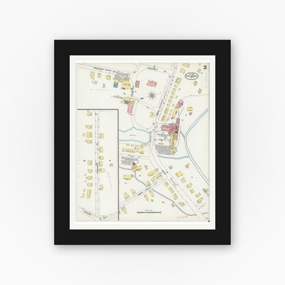 Old map wall art mockup — black gallery frame with white mat — Sanborn Fire Insurance Map from Philmont, Columbia County, New York (1898), Sheet #0003