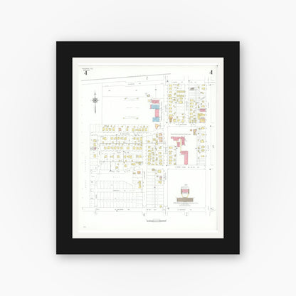 Old map wall art mockup — black gallery frame with white mat — Sanborn Fire Insurance Map from Pasadena, Harris County, Texas (1943), Sheet #0004
