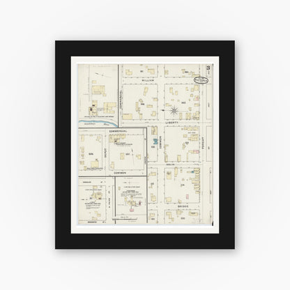 Old map wall art mockup — black gallery frame with white mat — Sanborn Fire Insurance Map from Victoria, Victoria County, Texas (1891), Sheet #0003