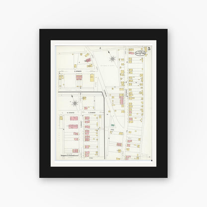 Old map wall art mockup — black gallery frame with white mat — Sanborn Fire Insurance Map from Dallastown, York County, Pennsylvania (1908), Sheet #0005