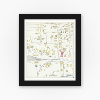Old map wall art mockup — black gallery frame with white mat — Sanborn Fire Insurance Map from Whitehall, Washington County, New York (1907), Sheet #0006