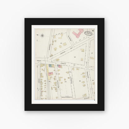 Old map wall art mockup — black gallery frame with white mat — Sanborn Fire Insurance Map from Flushing, Queens County, New York (1886), Sheet #0006