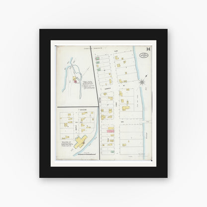 Old map wall art mockup — black gallery frame with white mat — Sanborn Fire Insurance Map from Anoka, Anoka County, Minnesota (1898), Sheet #0014