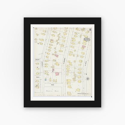 Old map wall art mockup — black gallery frame with white mat — Sanborn Fire Insurance Map from Rockford, Winnebago County, Illinois (1891), Sheet #0002