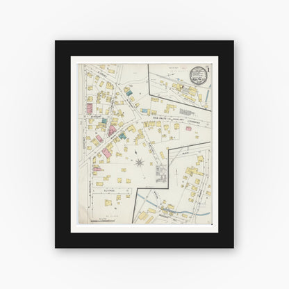 Old map wall art mockup — black gallery frame with white mat — Sanborn Fire Insurance Map from New Paltz, Ulster County, New York (1894), Sheet #0001