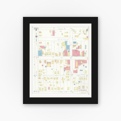 Old map wall art mockup — black gallery frame with white mat — Sanborn Fire Insurance Map from Zeeland, Ottawa County, Michigan (1934), Sheet #0002