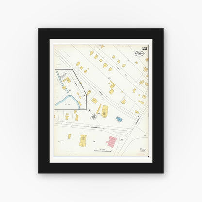 Old map wall art mockup — black gallery frame with white mat — Sanborn Fire Insurance Map from Weymouth, Norfolk County, Massachusetts (1904), Sheet #0022