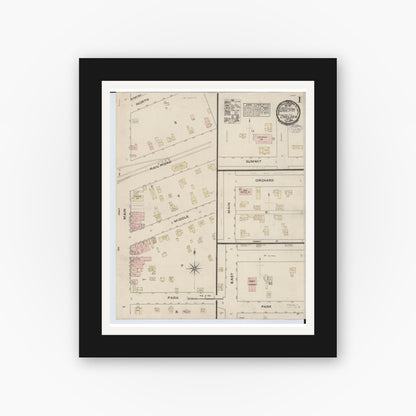 Old map wall art mockup — black gallery frame with white mat — Sanborn Fire Insurance Map from Chelsea, Washtenaw County, Michigan (1884) - Complete Map Set