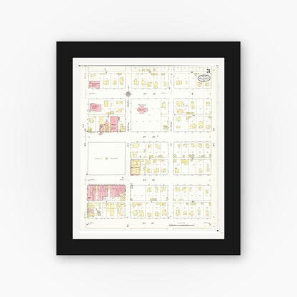 Old map wall art mockup — black gallery frame with white mat — Sanborn Fire Insurance Map from Villisca, Montgomery County, Iowa (1912), Sheet #0003