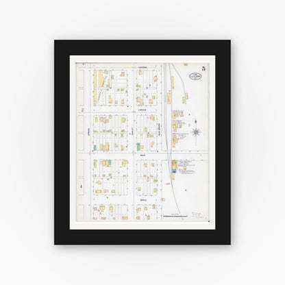 Old map wall art mockup — black gallery frame with white mat — Sanborn Fire Insurance Map from Luverne, Rock County, Minnesota (1900), Sheet #0005