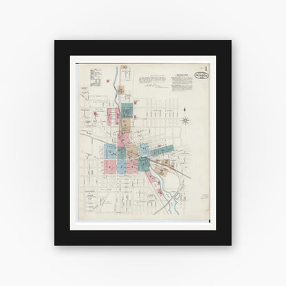 Old map wall art mockup — black gallery frame with white mat — Sanborn Fire Insurance Map from Jackson, Jackson County, Michigan (1886) - Complete Map Set