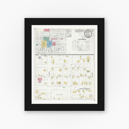 Old map wall art mockup — black gallery frame with white mat — Sanborn Fire Insurance Map from El Paso, Woodford County, Illinois (1898) - Complete Map Set