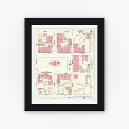 Old map wall art mockup — black gallery frame with white mat — Sanborn Fire Insurance Map from Tyler, Smith County, Texas (1912), Sheet #0016