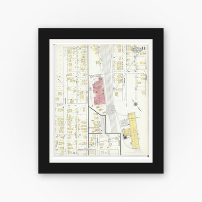 Old map wall art mockup — black gallery frame with white mat — Sanborn Fire Insurance Map from Wellsville, Columbiana County, Ohio (1915), Sheet #0011