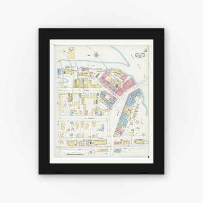 Old map wall art mockup — black gallery frame with white mat — Sanborn Fire Insurance Map from Beloit, Rock County, Wisconsin (1895), Sheet #0003