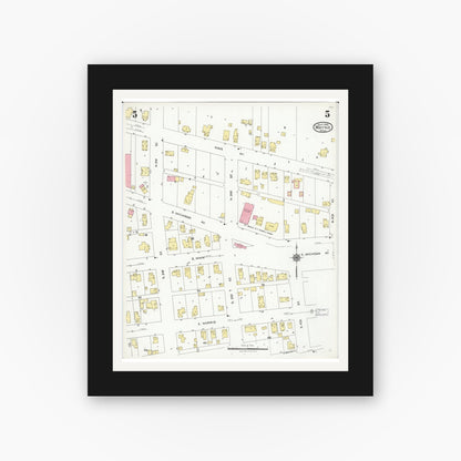 Old map wall art mockup — black gallery frame with white mat — Sanborn Fire Insurance Map from Wayne, Wayne County, Michigan (1926), Sheet #0005