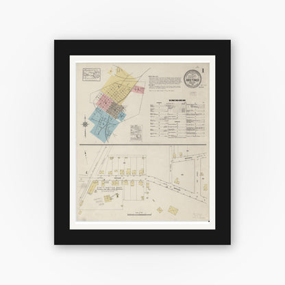Old map wall art mockup — black gallery frame with white mat — Sanborn Fire Insurance Map from Hastings, Cambria County, Pennsylvania (1915) - Complete Map Set