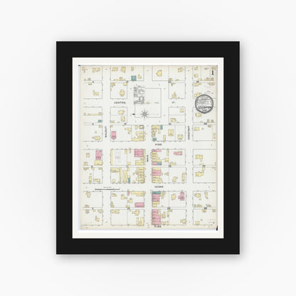 Old map wall art mockup — black gallery frame with white mat — Sanborn Fire Insurance Map from Lexington, McLean County, Illinois (1892) - Complete Map Set