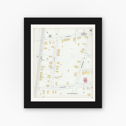 Old map wall art mockup — black gallery frame with white mat — Sanborn Fire Insurance Map from Rahway, Union County, New Jersey (1901), Sheet #0014