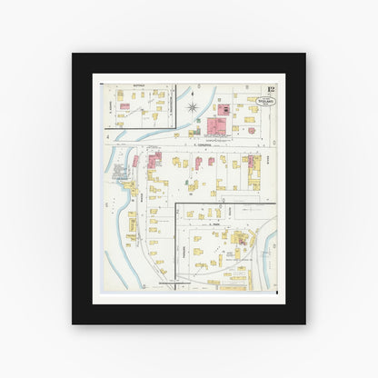 Old map wall art mockup — black gallery frame with white mat — Sanborn Fire Insurance Map from Ypsilanti, Washtenaw County, Michigan (1899), Sheet #0012