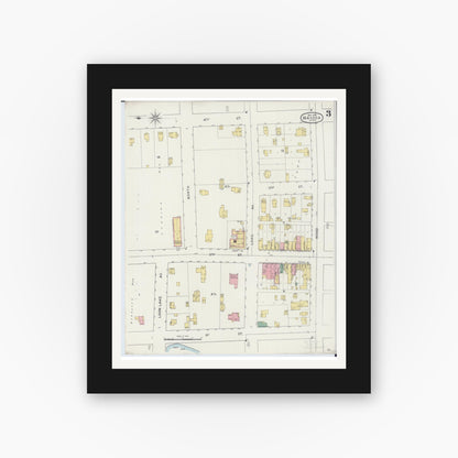 Old map wall art mockup — black gallery frame with white mat — Sanborn Fire Insurance Map from Waseca, Waseca County, Minnesota (1894), Sheet #0003