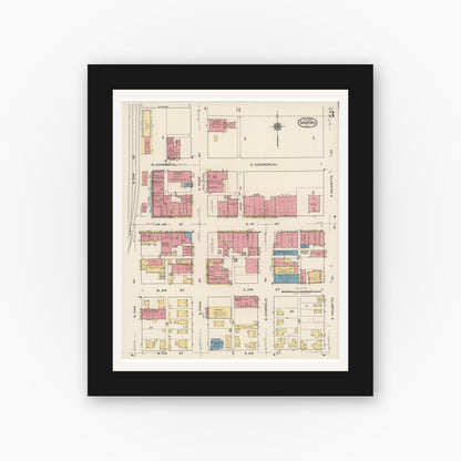 Old map wall art mockup — black gallery frame with white mat — Sanborn Fire Insurance Map from Sanford, Seminole County, Florida (1922), Sheet #0003