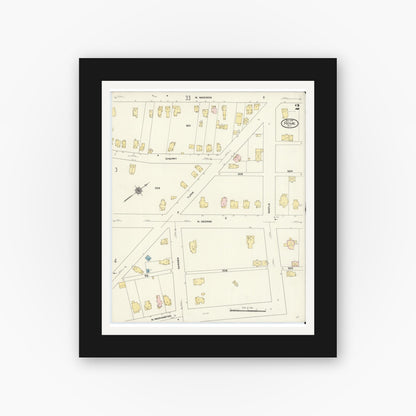 Old map wall art mockup — black gallery frame with white mat — Sanborn Fire Insurance Map from Rome, Oneida County, New York (1909), Sheet #0002