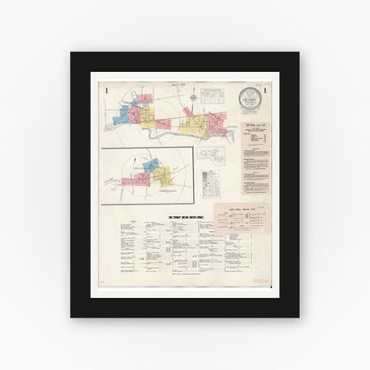 Old map wall art mockup — black gallery frame with white mat — Sanborn Fire Insurance Map from Medway, Norfolk County, Massachusetts (1942), Sheet #0001