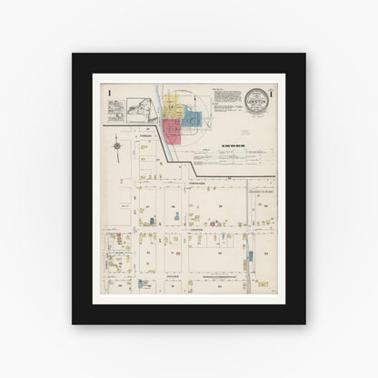 Old map wall art mockup — black gallery frame with white mat — Sanborn Fire Insurance Map from Lewiston, Niagara County, New York (1923), Sheet #0001