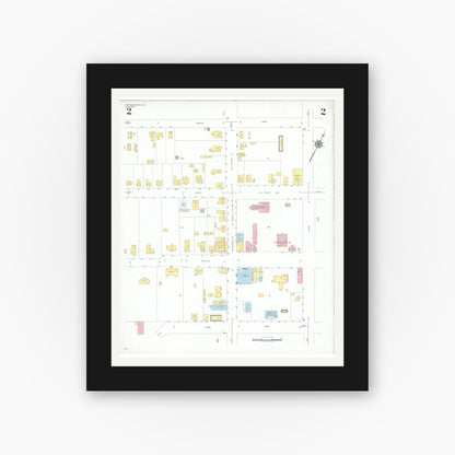 Old map wall art mockup — black gallery frame with white mat — Sanborn Fire Insurance Map from Tappahannock, Essex County, Virginia (1949), Sheet #0002