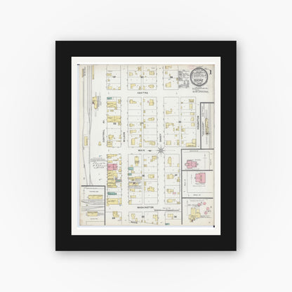Old map wall art mockup — black gallery frame with white mat — Sanborn Fire Insurance Map from Tuscola, Douglas County, Illinois (1892) - Complete Map Set