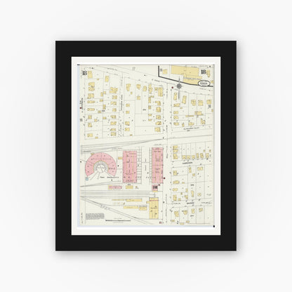 Old map wall art mockup — black gallery frame with white mat — Sanborn Fire Insurance Map from Ionia, Ionia County, Michigan (1924), Sheet #0018